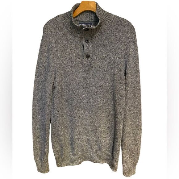 American Eagle Sz LT Heathered Gray Fisherman’s High Collar Zip Sweater - Picture 2 of 8